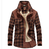 Men's Fleece-lined Thickened Long-sleeved Plaid Shirt