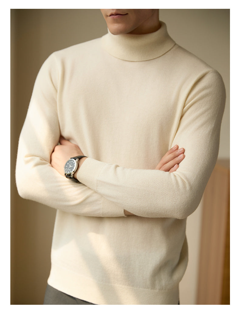 Pure Wool Turtleneck Sweater Men Thermal Slim Fit