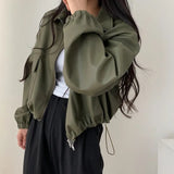 Lapel Double Zipper Pocket Long Sleeve Leather Coat - WOMONA.COM