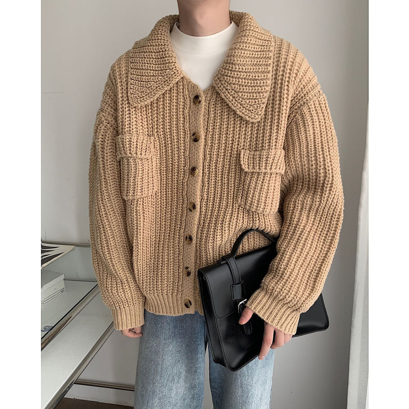 Winter Lapel Sweater Single-breasted Men's Loose Cardigan - WOMONA.COM