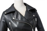 Short Slim High Waist Motorcycle Leather Jacket - WOMONA.COM