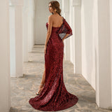 One Shoulder Irregular Sequins Dress - WOMONA.COM