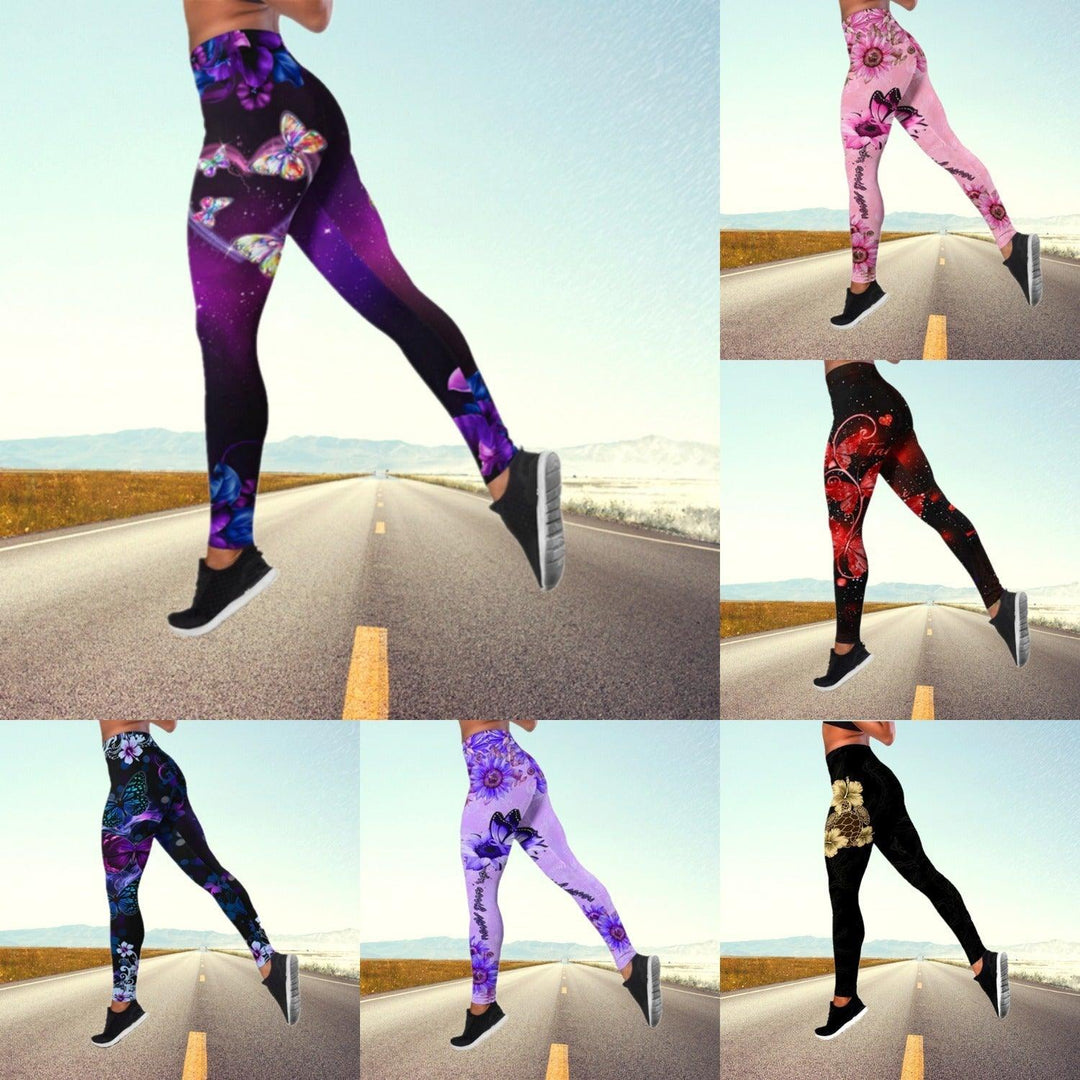 Autumn Butterfly High Waist Yoga Pants Plus Size - WOMONA.COM