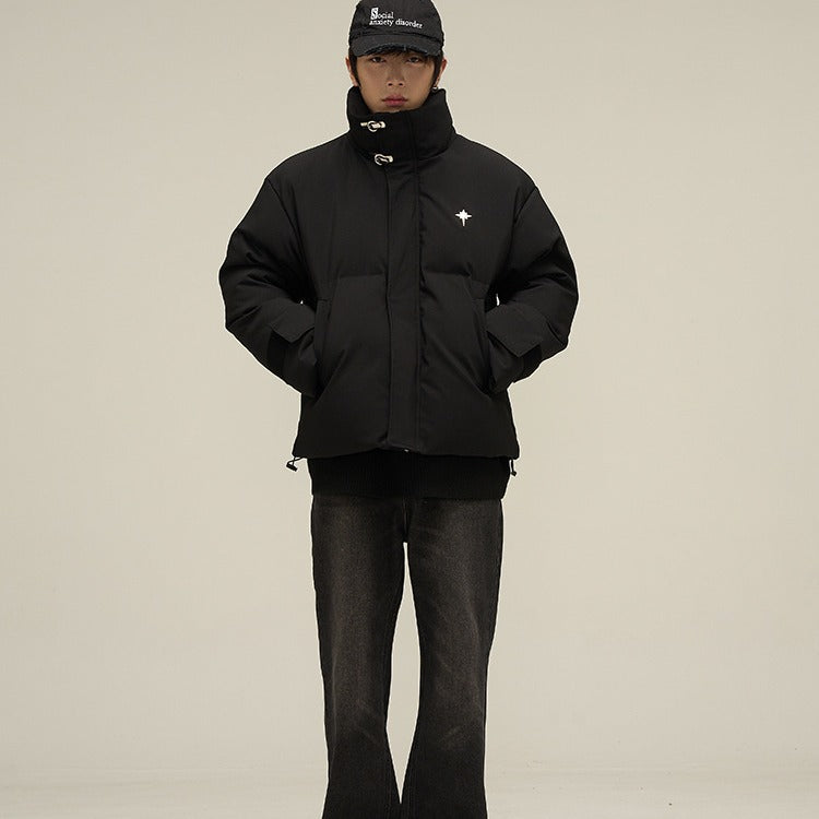Men's Relaxed Stand-Collar Padded Jacket, Black - product view 5