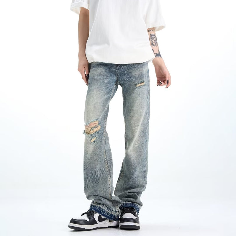 Loose Straight Ripped Jeans For Men - WOMONA.COM