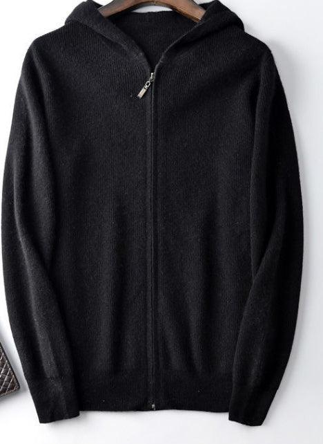Men's Zipper Solid Color Hooded Sweater Cardigan - WOMONA.COM