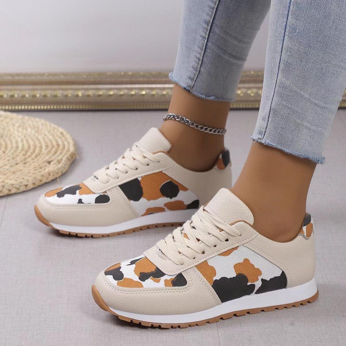 Fashoin Leopard Print Lace-up Sports Shoes For Women - WOMONA.COM