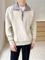 Men's Half Zipper Loose Polo Collar Sweater - WOMONA.COM