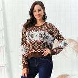 Christmas Pullover Round Neck Snowflake Sweaters Women's - WOMONA.COM