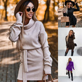 High Collar Belt Fashion Long Sleeve Skirt - WOMONA.COM