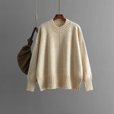 Round Neck Sweater Women's Pullover Sweater Long Sleeve - WOMONA.COM