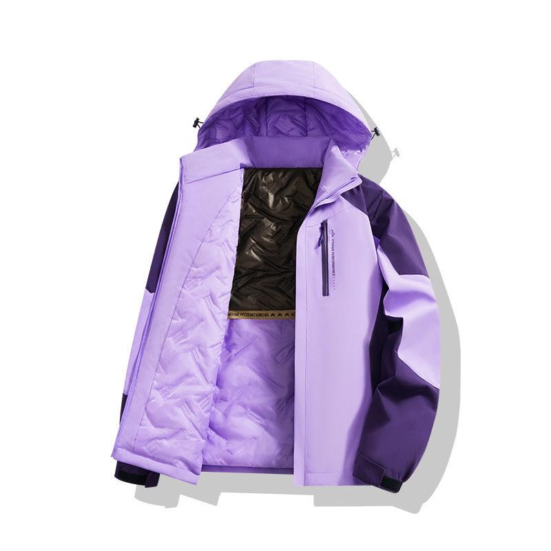 Hooded padded coat in light purple with zip front and quilted interior lining