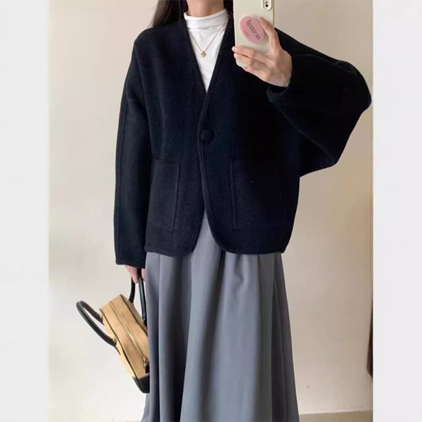 Korean Round Neck Woolen Coat