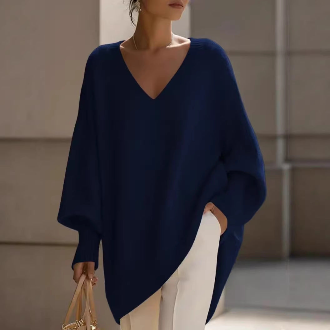 Women's relaxed V-neck pullover sweater