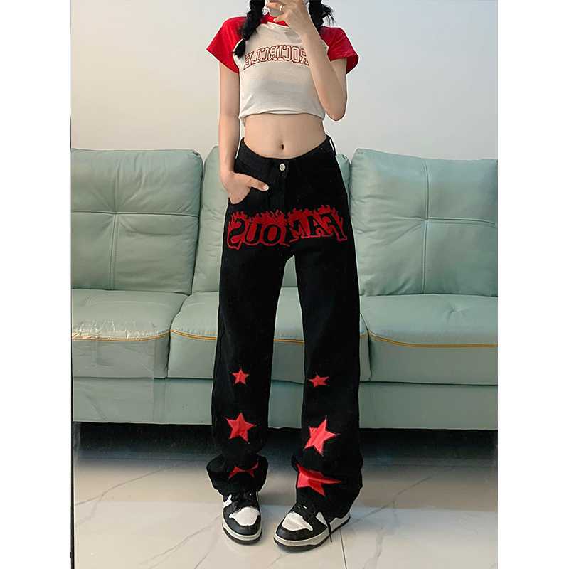 Red Star Letters Jeans For Women - WOMONA.COM