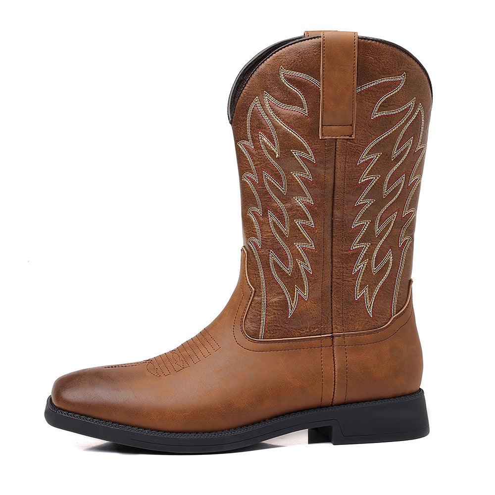 Retro Wide Head Western Cowboy Boot - WOMONA.COM