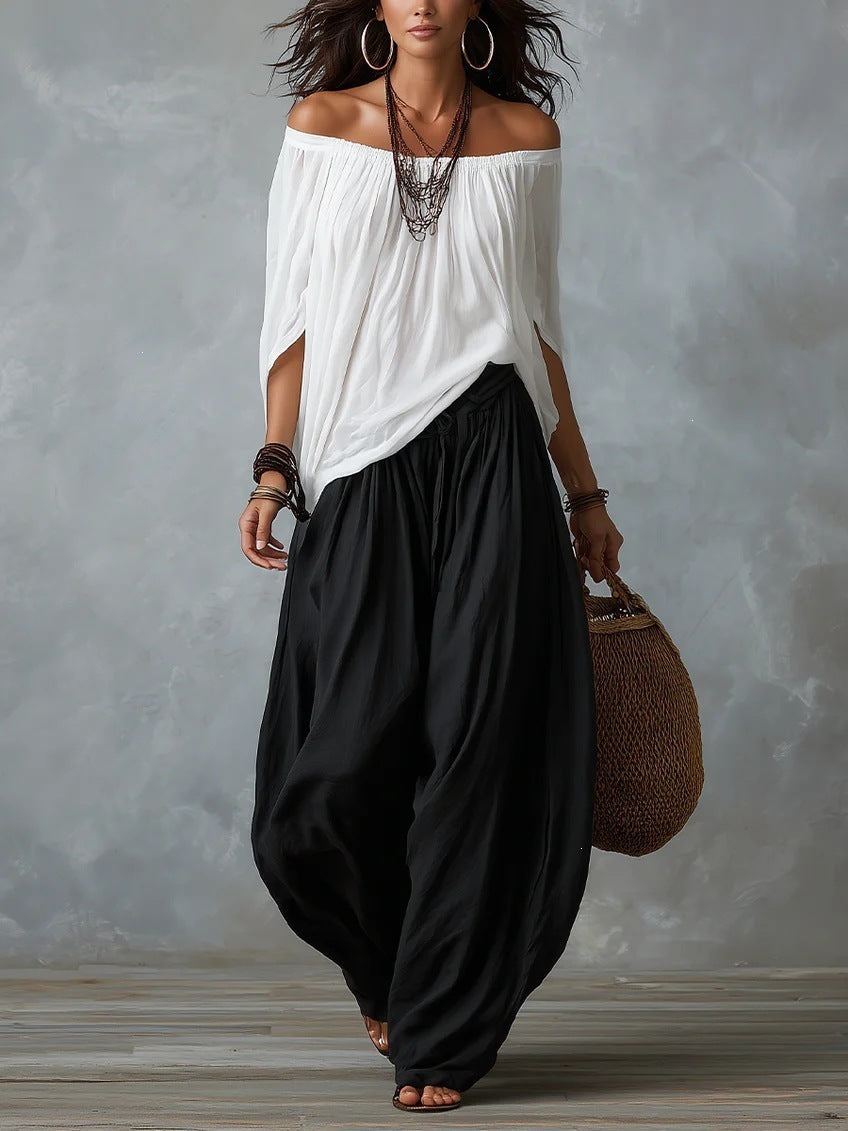 Women's Off-Shoulder Top & Flare-Pants Set – product view 9 | WOMONA
