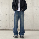 Loose Straight High Street Wave Line Washed Jeans - WOMONA.COM