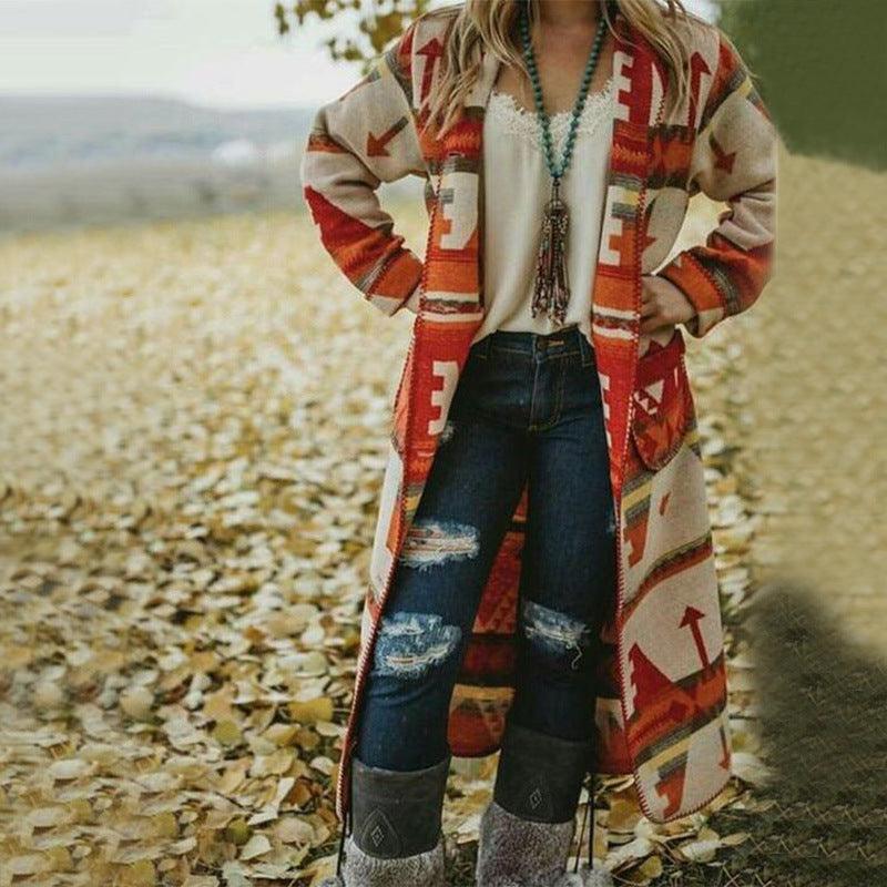 Women's Slim Long Printed Coat