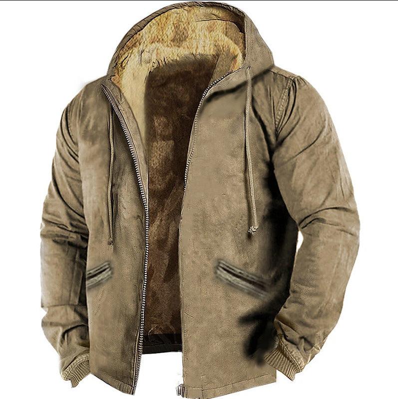 Fleece-lined Thick Winter Clothes Cotton-padded Coat Jacket Winter Men's Solid Color Hooded Sweater - WOMONA.COM
