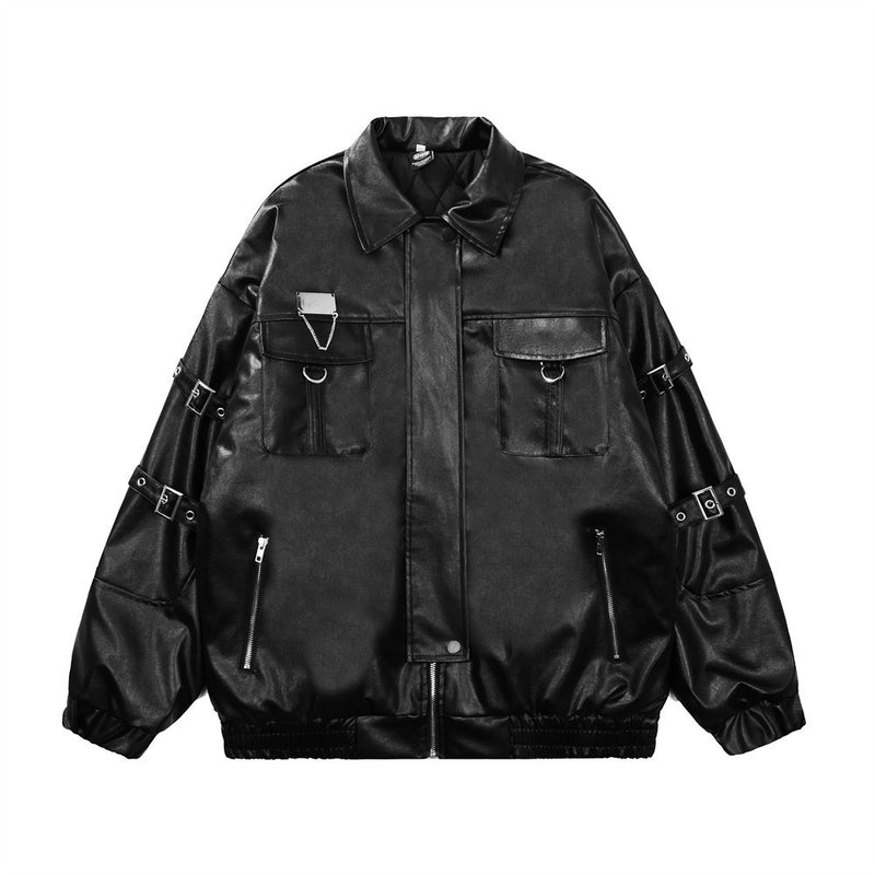 Lace-up Design Sense Leather Coat Men's - WOMONA.COM