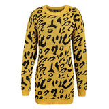 Loose leopard print sweaters with long sleeves - WOMONA.COM