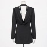 Dignified Hollow Backless Design Solid Color Suit Coat