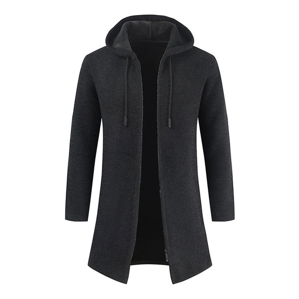 Cashmere Knitting Cardigan Hooded Medium Long Sweater - WOMONA.COM