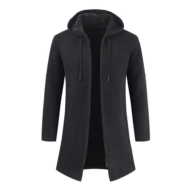 Cashmere Knitting Cardigan Hooded Medium Long Sweater - WOMONA.COM