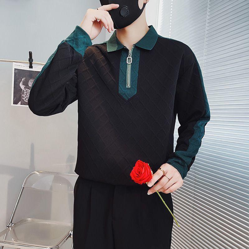 Half Zipper Sweater Men's Contrast Color Long Sleeves - WOMONA.COM