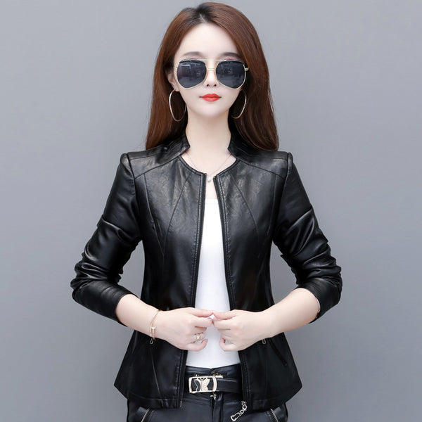 Korean slim leather jacket - WOMONA.COM