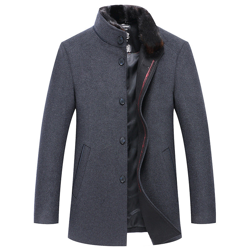 Simple Solid Color Men's Stand Collar Woolen Coat - WOMONA.COM