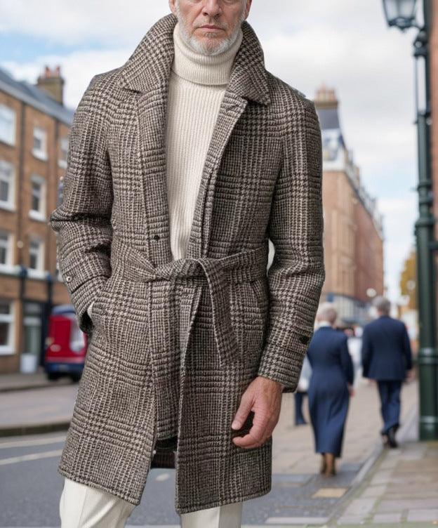 Men's Raglan Sleeve Checked Woolen Coat Fashion - WOMONA.COM