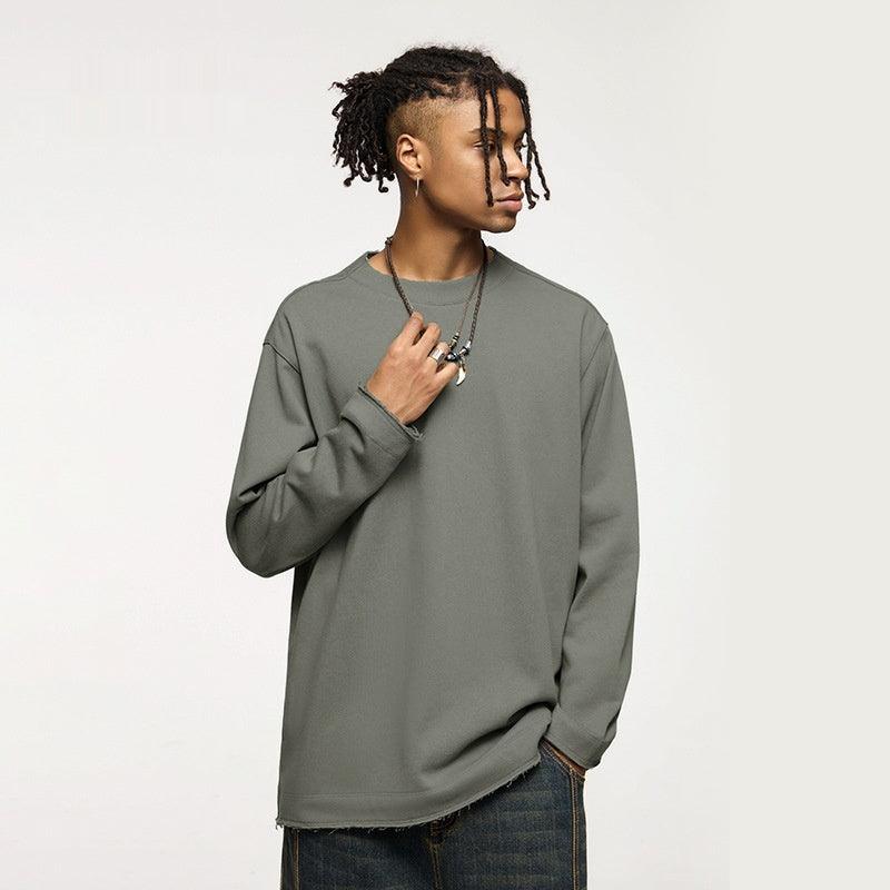 Men's Frayed Half Thread Collar Sweater Loose Top - WOMONA.COM