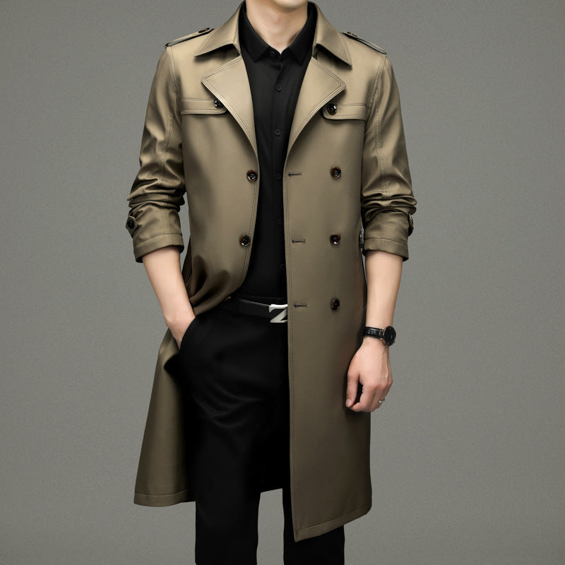 Double Breasted Men's Long Trench Coat - WOMONA.COM