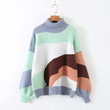 Vintage high collar multicolor sweater - WOMONA.COM