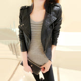 Pu autumn cropped stand-up collar leather jacket - WOMONA.COM