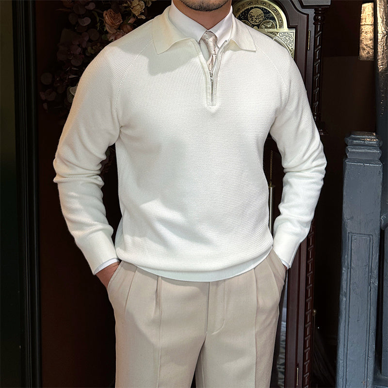 Men's Pullover Long Sleeve Knit Shirt Zipper - WOMONA.COM