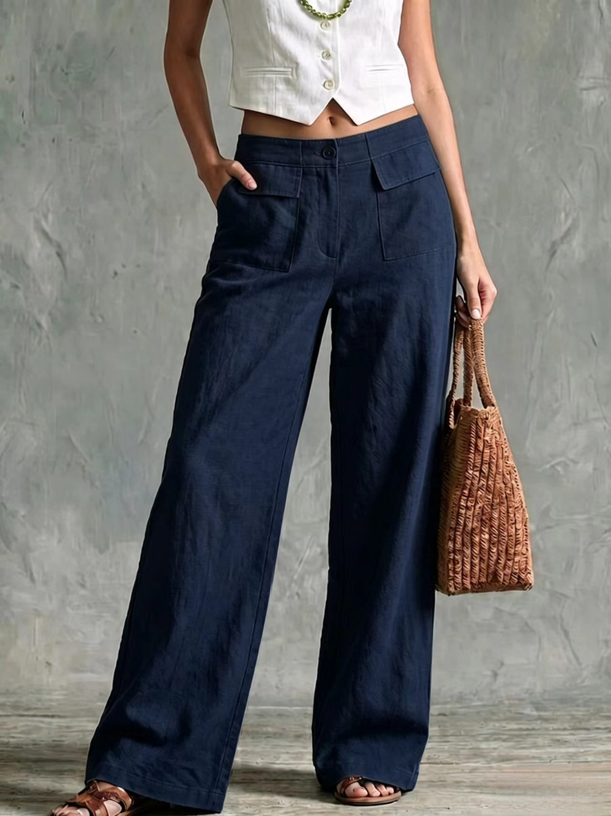 Women's high-waist relaxed wide-leg pants