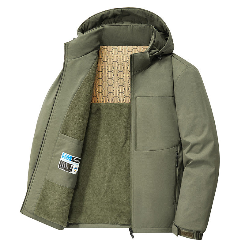 Men's hooded windproof padded cotton jacket in army green, black, navy, khaki and red – photo 1 of 5