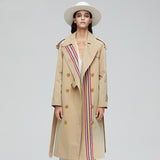 Ladies color stripe double-breasted trench coat