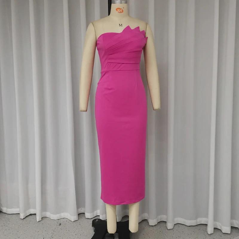 Women's Fashion Pleated Slim Tube Top Dress - WOMONA.COM