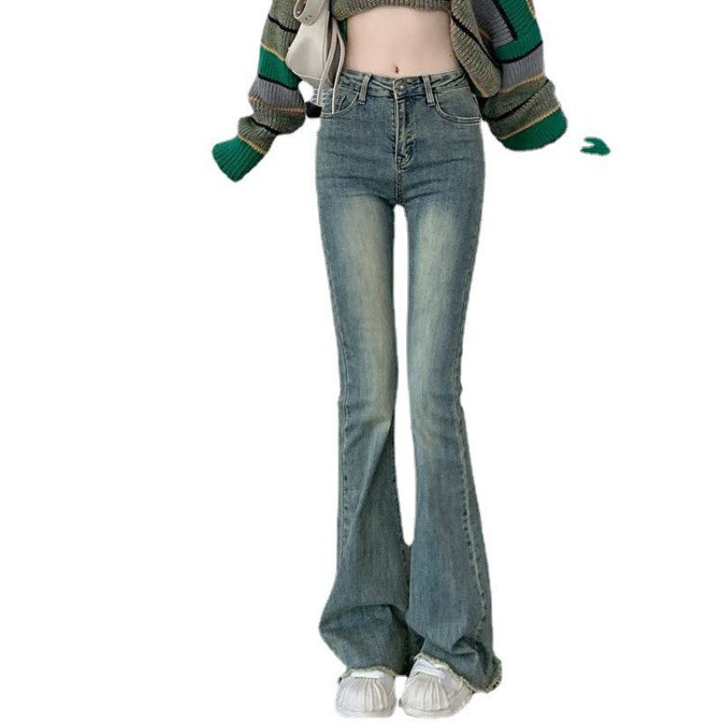 New Raw Hem High Waist Slightly Flared Retro Stretch Jeans - WOMONA.COM