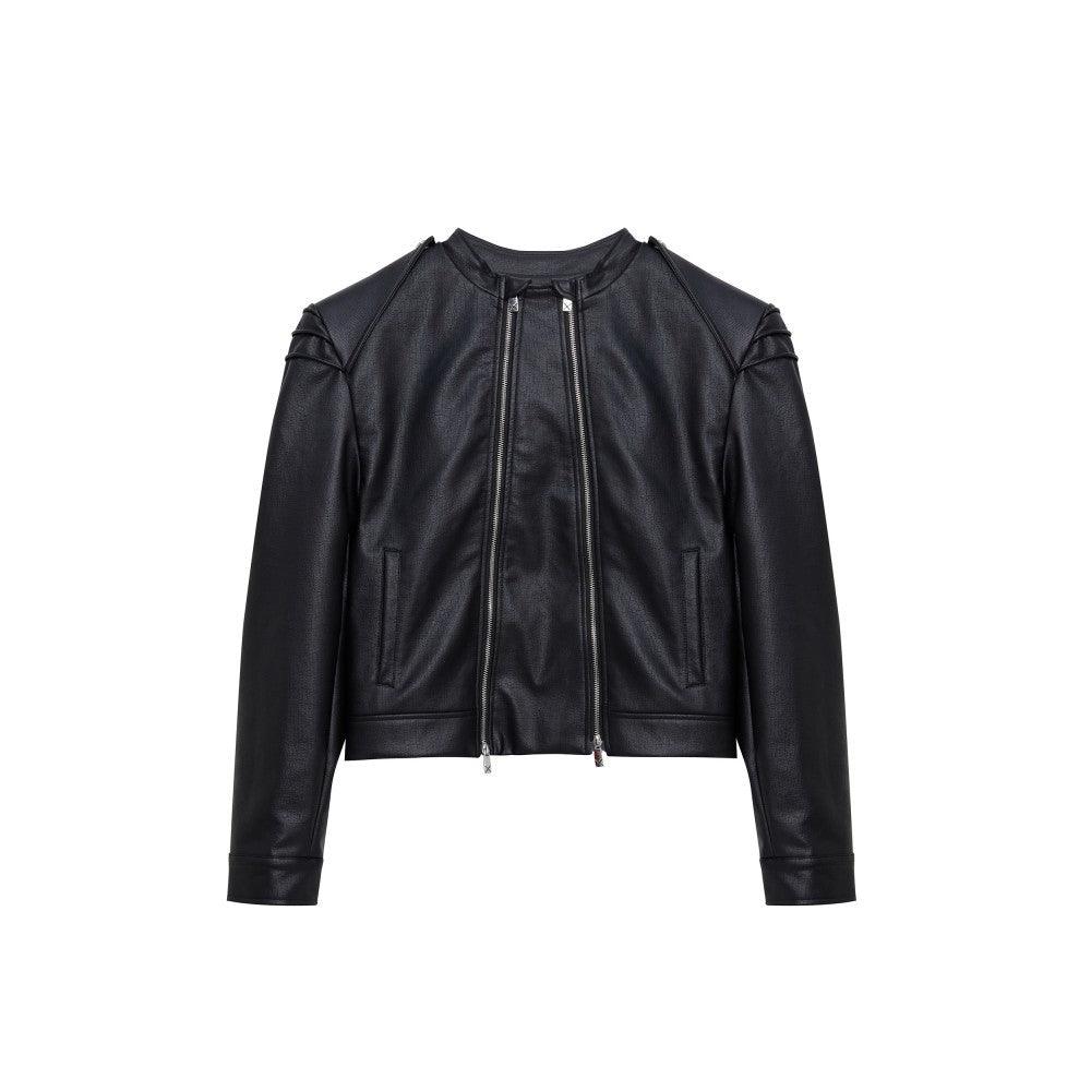 Double Zipper Split Design PU Leather Jacket Coat - WOMONA.COM