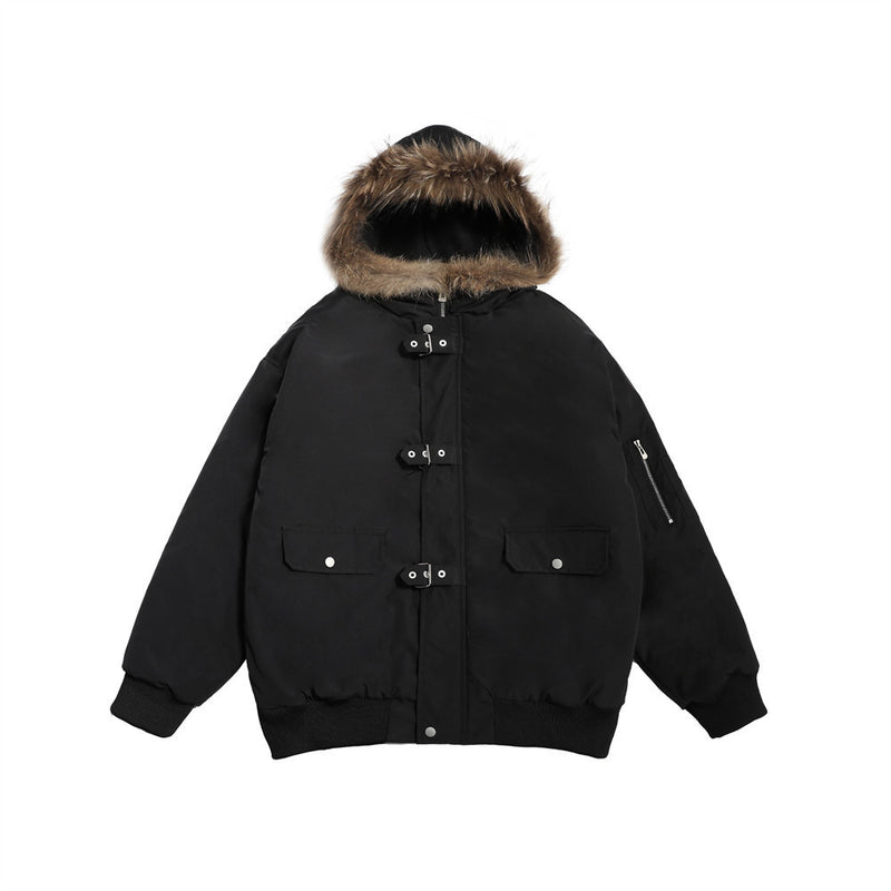 Hooded Men's Winter Fur Collar Loose Cotton-padded Coat