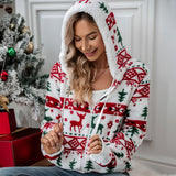 Long Sleeve Cardigan Christmas Printed Plush Coat