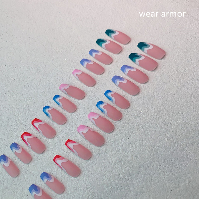 Multicolored Wave Pattern Extra Long Ballerina Frosted Nail Art - WOMONA.COM