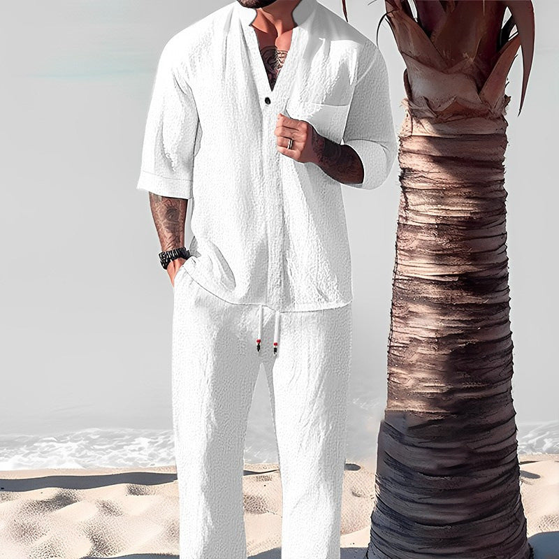 Cotton And Linen Half Sleeve Suit Men's Summer - WOMONA.COM