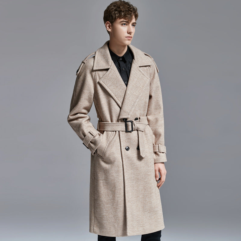 Men's Above-Knee Herringbone Coat