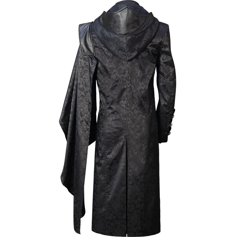 Black Stand Collar Leather Punk Gothic Cape Coat - WOMONA.COM